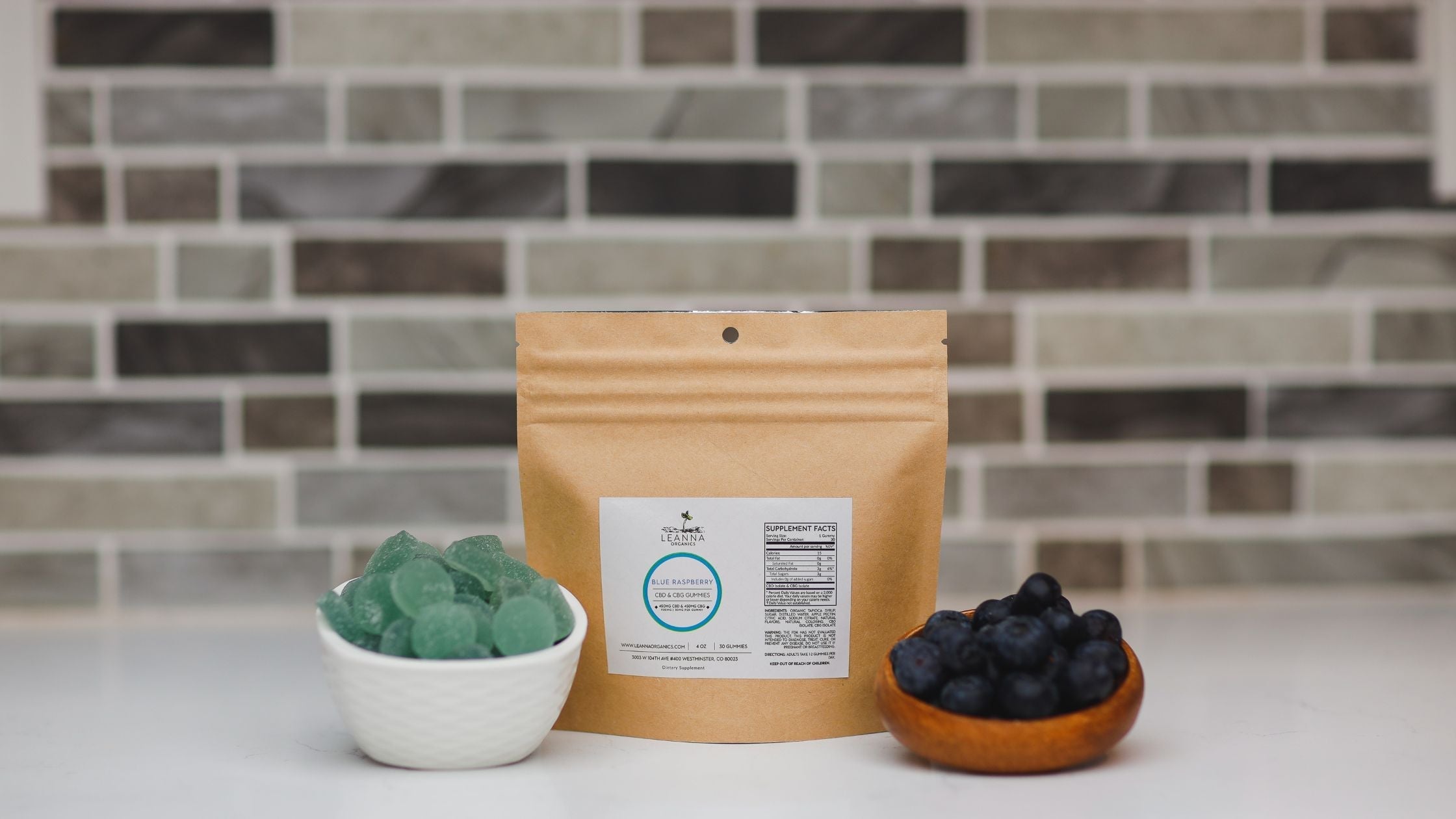 Leanna Organics CBD gummies blue raspberry.