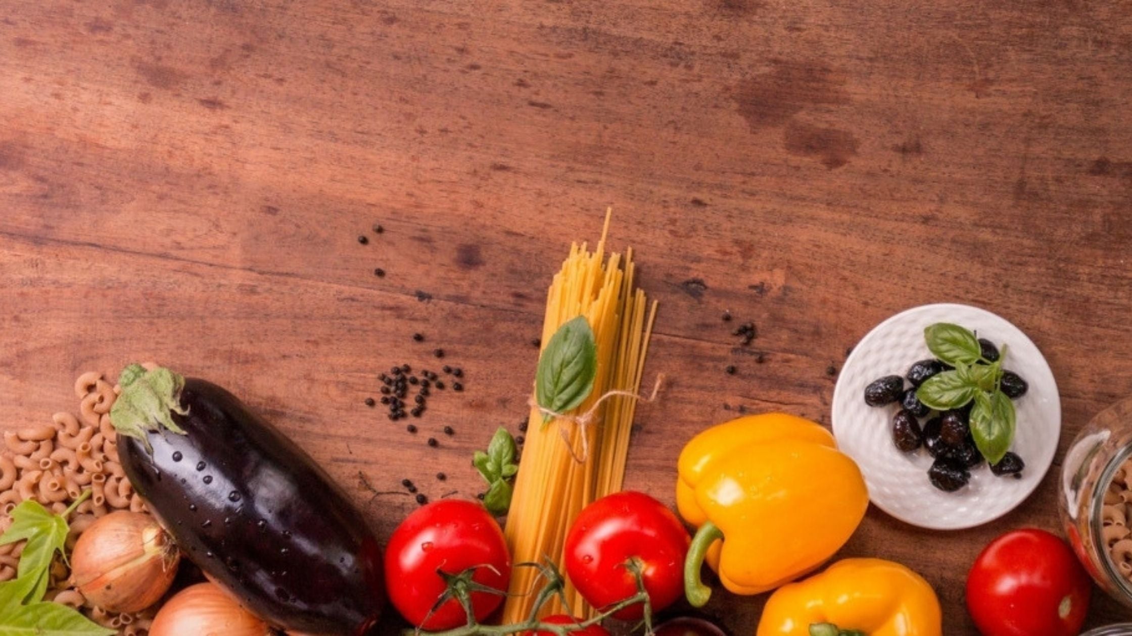 Vegetables with a wood background