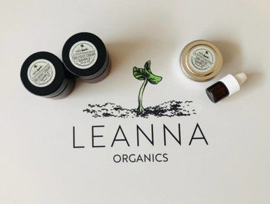 Leanna Organics CBD sample products on a light background with the brand logo.